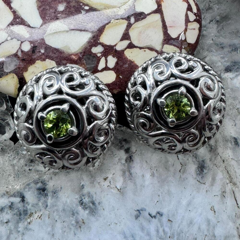 Carolyn Pollack Sterling Silver Faceted Round Peridot Omega Back Stud Earrings